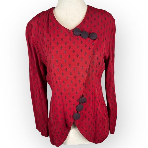 Vintage Red Kimono Style Button Blouse Size 8 - Picture 3 of 9